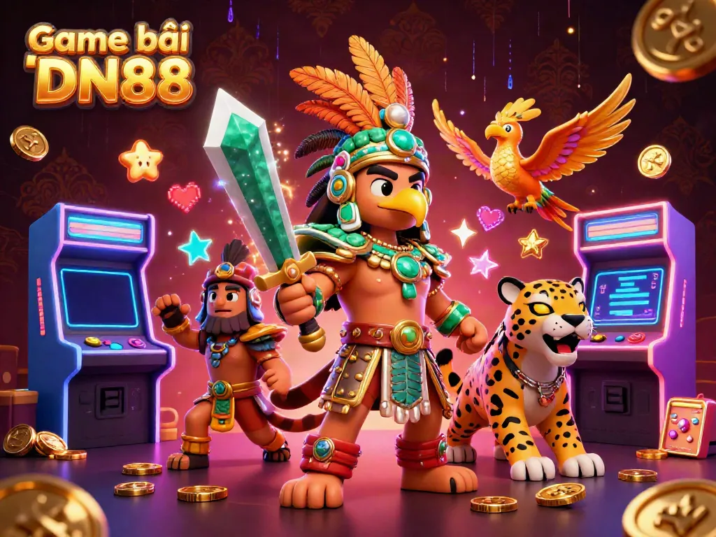 Engage in Game bài DN88 with colorful gaming elements and dynamic characters illustrating casino excitement.
