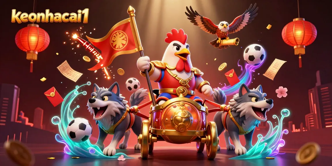 Experience epic betting action with keonhacai1 as a warlord leads, surrounded by sports elements.