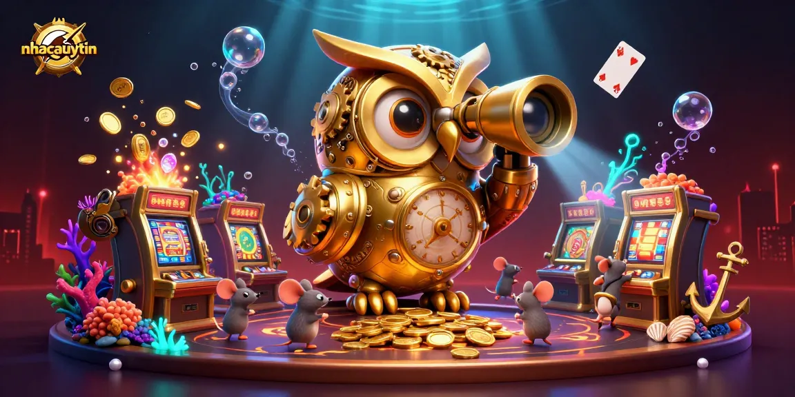 Experience thrilling casino excitement at nhacaiuytin with attentive golden owl, vibrant character action and slot machines.