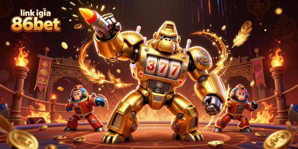 Engage with link vào 86bet, where golden gorilla mech symbolizes top-tier gambling excitement.