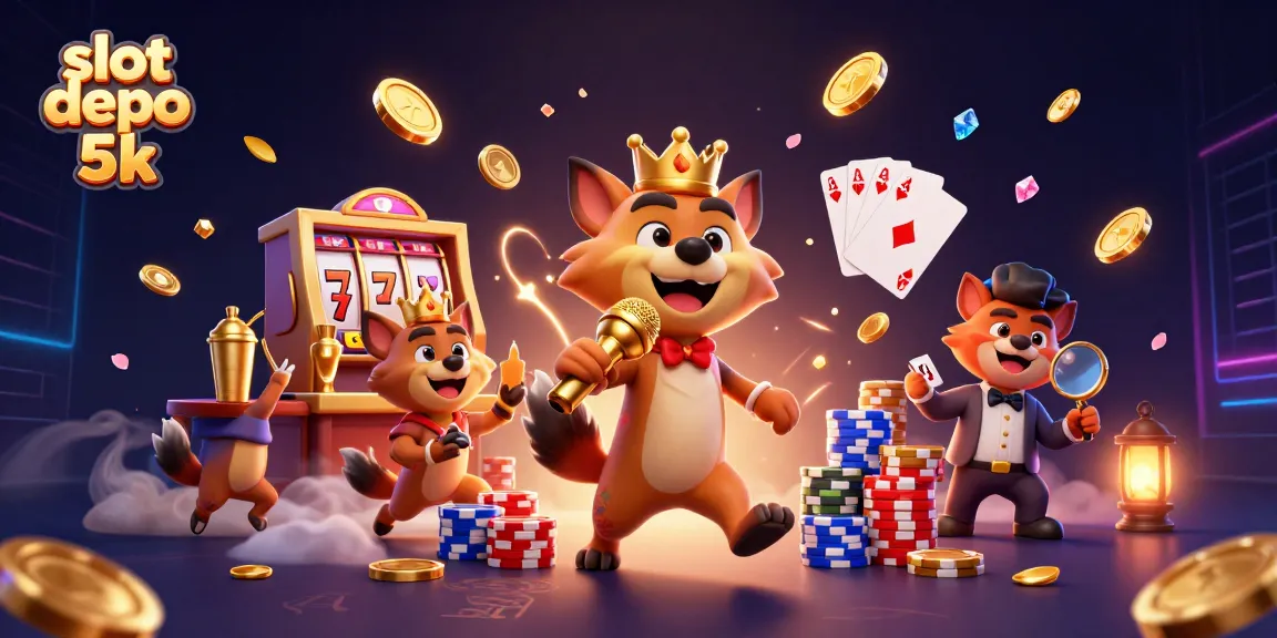 Engage with slot depo 5k through a vibrant casino scene showcasing hyenas in action.