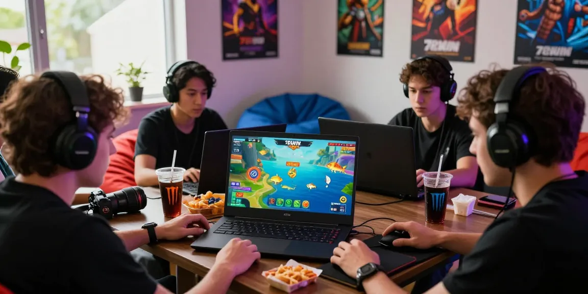 78win online gaming scene with friends enjoying a fishing game.