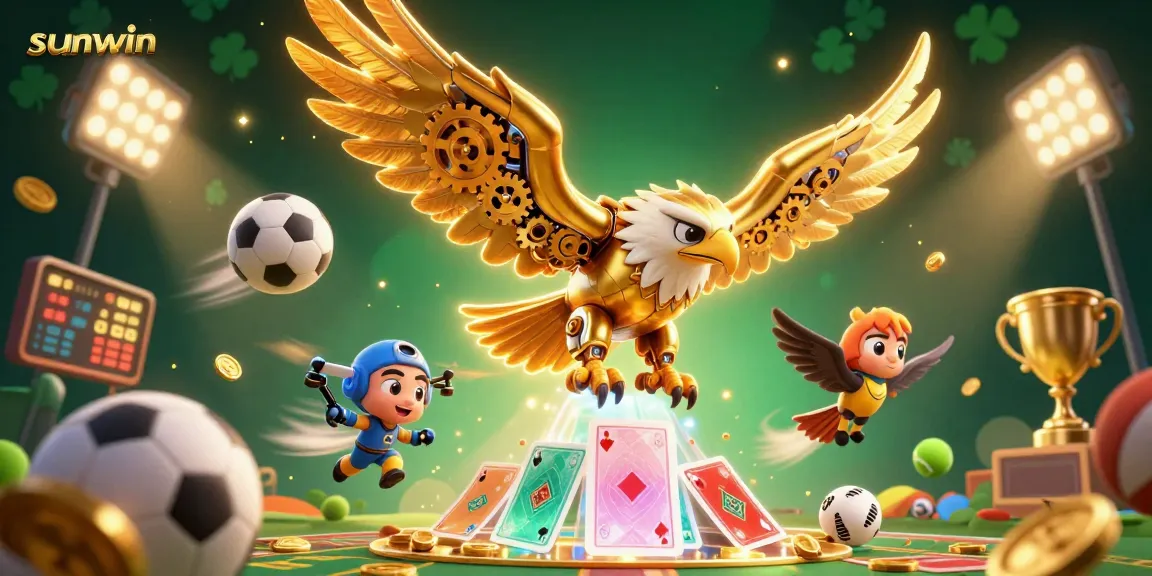 Experience exhilarating gameplay with sunwin's golden eagle soaring above a vibrant casino scene.