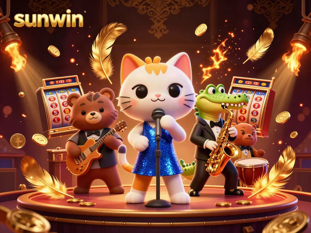 Engage in thrilling gameplay at sunwin, featuring lively casino characters and vibrant slot elements.