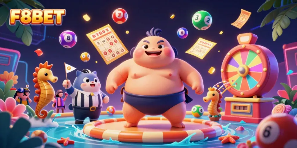 Experience F8BET excitement with dynamic underwater casino action featuring a fugu and seahorse spectators.