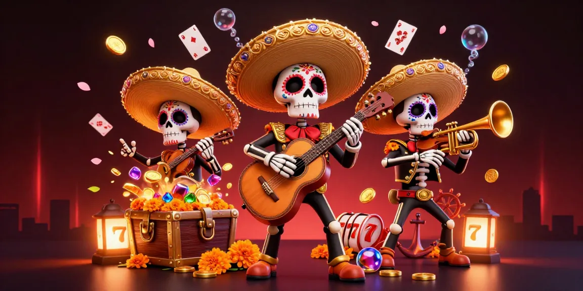 lc88 reveals a vibrant mariachi band surrounded by casino elements, celebrating online gaming fun.