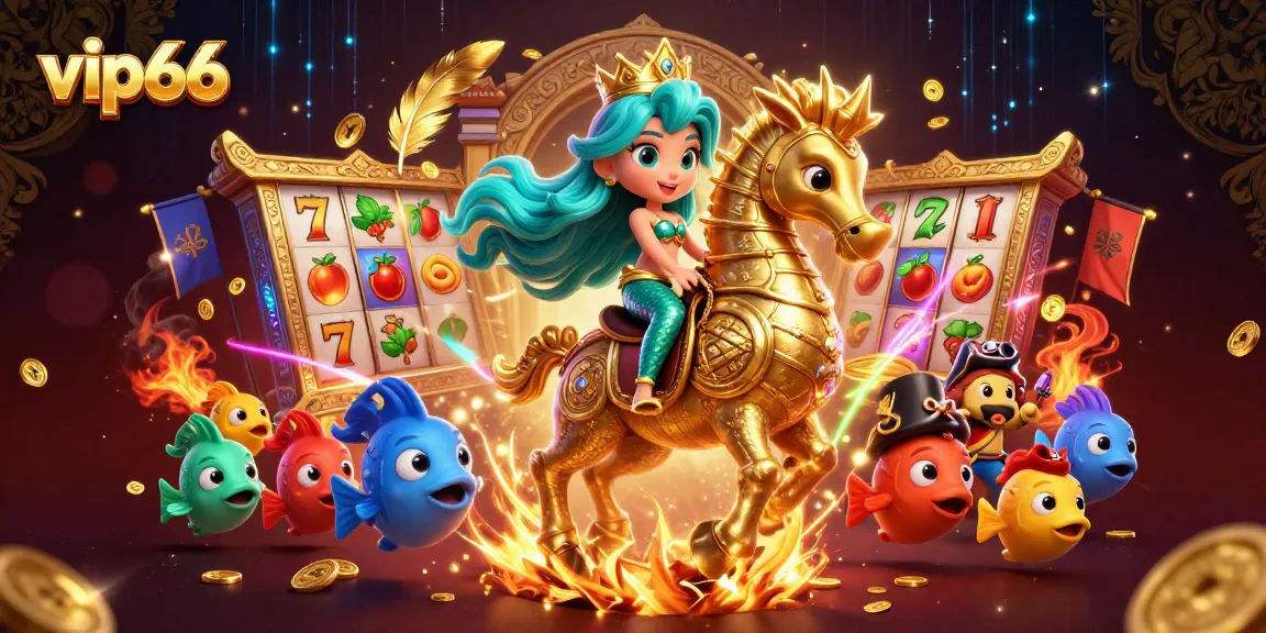 Experience thrilling slot adventures with vip66's vibrant cartoon casino scene.