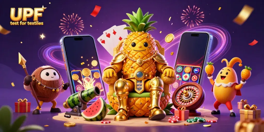 Spin the reels with our UV protection tester as the golden pineapple king oversees the action.