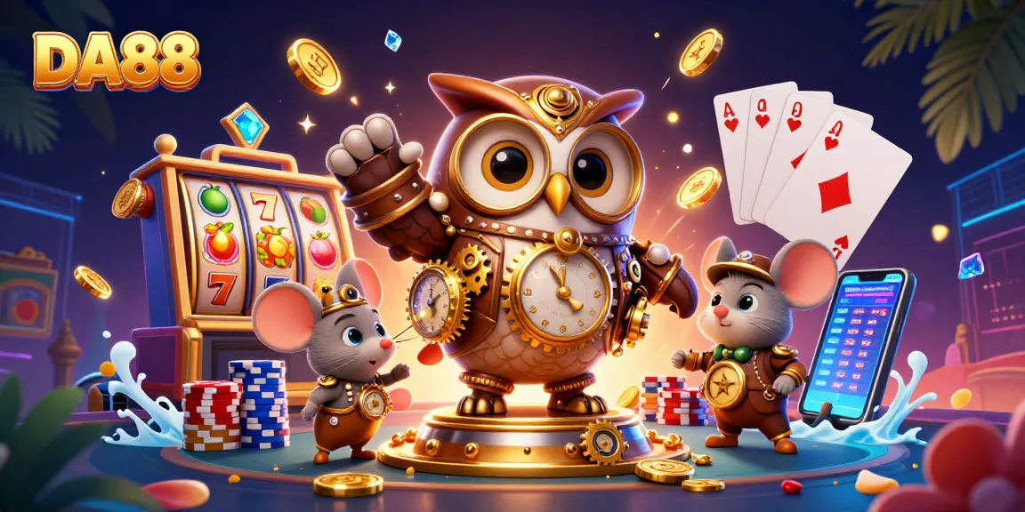 Spin and win with DA88 in a vibrant 3D casino scene showcasing slot machines and winning elements.