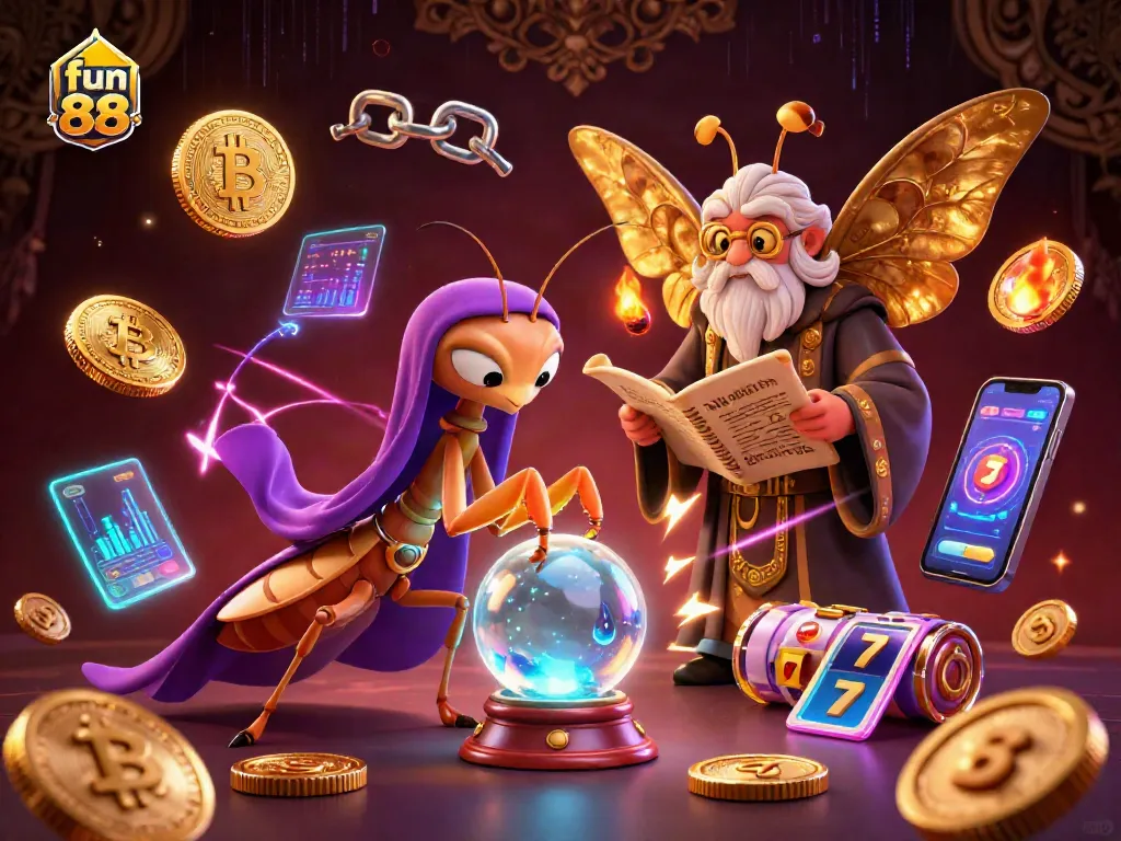 Engage with fun 88 at a dynamic online casino, featuring colorful game elements and mystical characters.