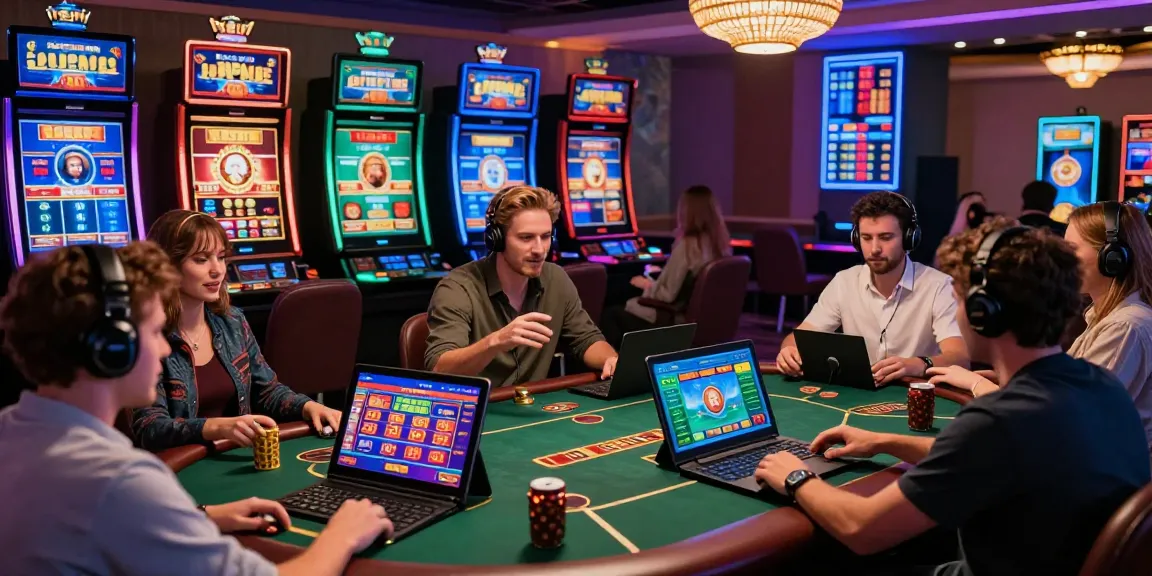 LUCK8 virtual casino scene with players enjoying diverse online gaming experiences, showcasing excitement and competitive spirit.