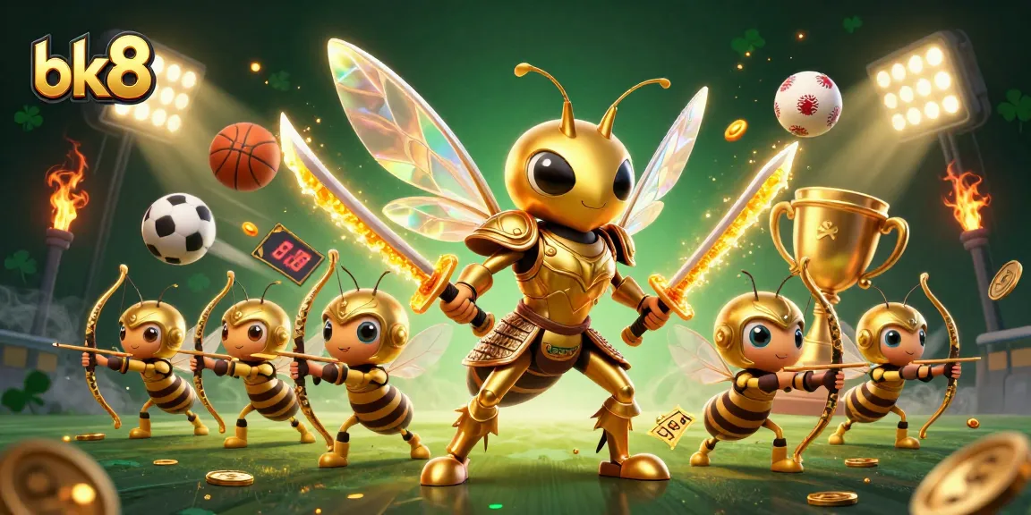 Experience the thrill of bk8 as a golden hornet samurai leads a team in a vibrant 3D gaming scene.