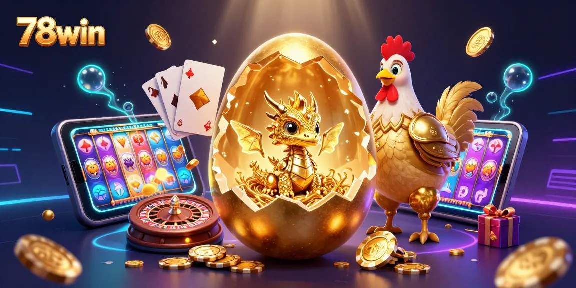 Engage with 78win's exciting gaming world featuring golden dragon and poker chips.