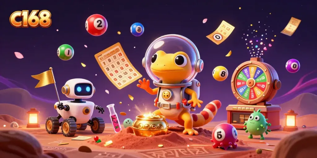 Engage in dynamic gambling with c168 and colorful lottery elements amidst an exciting Martian casino!