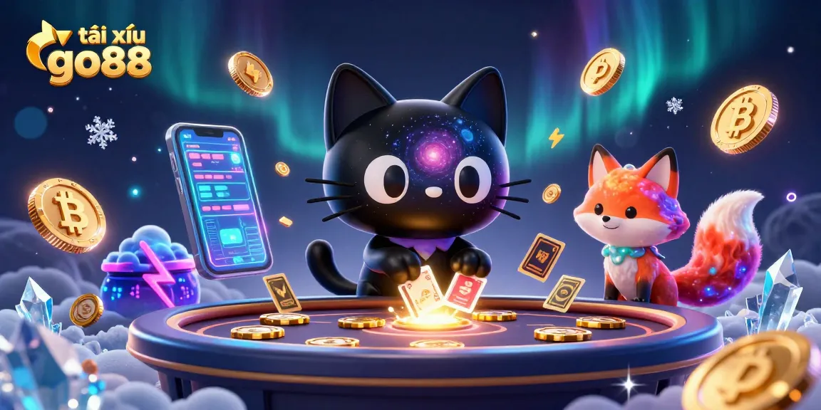 Play tài xỉu go88 with engaging characters in a dynamic cosmic scene, showcasing casino elements.