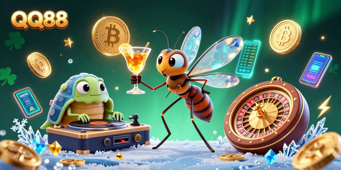 QQ88 Casino illustration showcasing an animated scene with unique characters and vibrant casino elements.