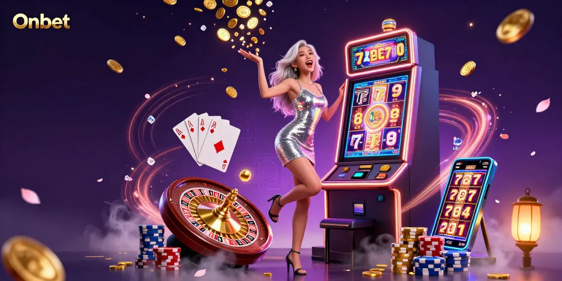 Experience the excitement of Onbet with a stunning jackpot scene capturing a glamorous celebration of slot gaming.