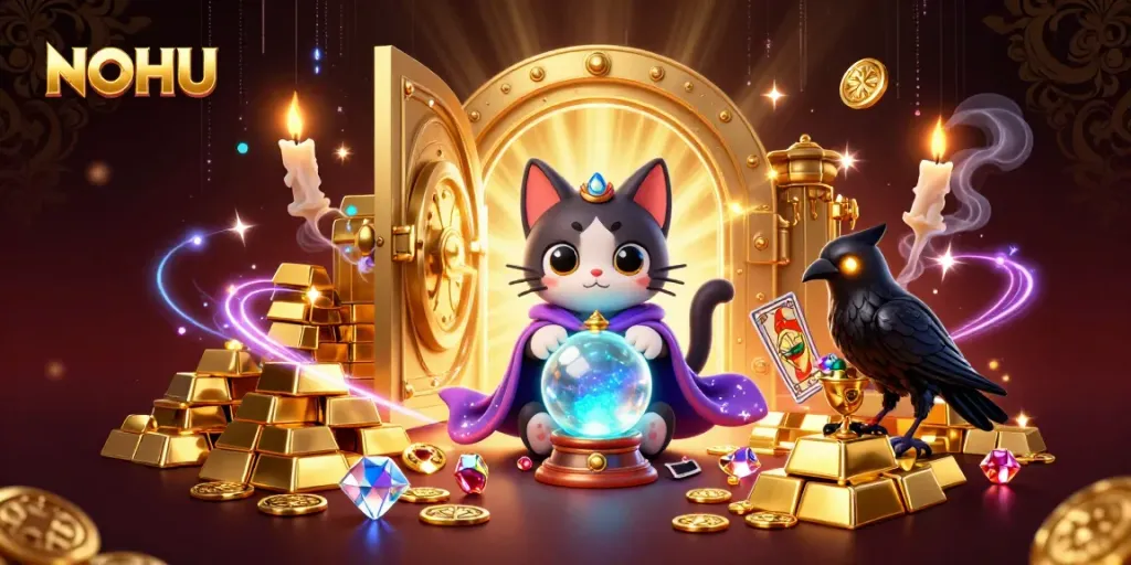 Engage with NOHU's immersive gaming experience surrounded by jewels and golden treasures.