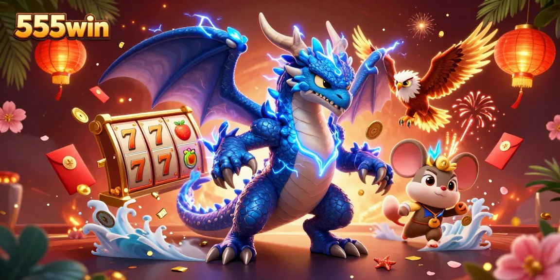 Engage with thrilling 555win slot games featuring electrifying visuals like the thunder dragon and lucky symbols.