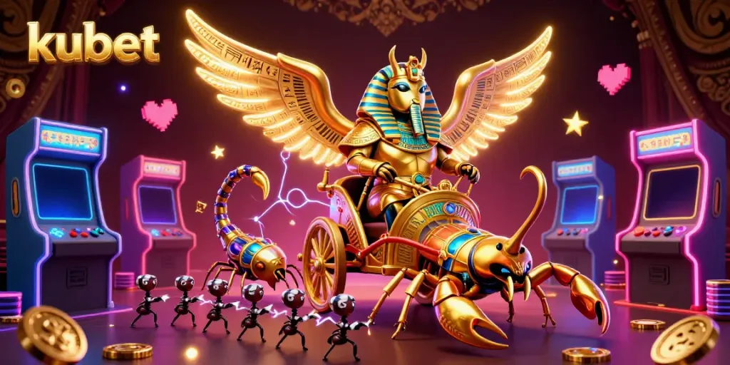 Experience excitement at kubet with a colossal scarab beetle and vibrant casino games.