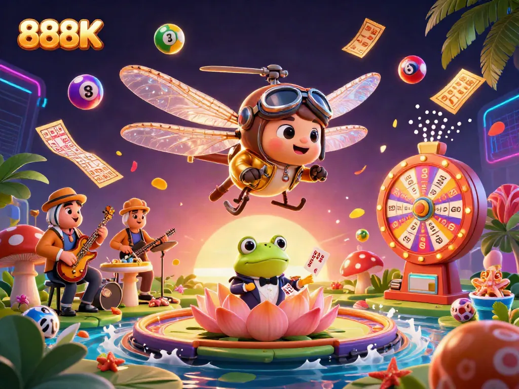 Experience the excitement of gambling at 888K with vibrant casino elements and dynamic characters.