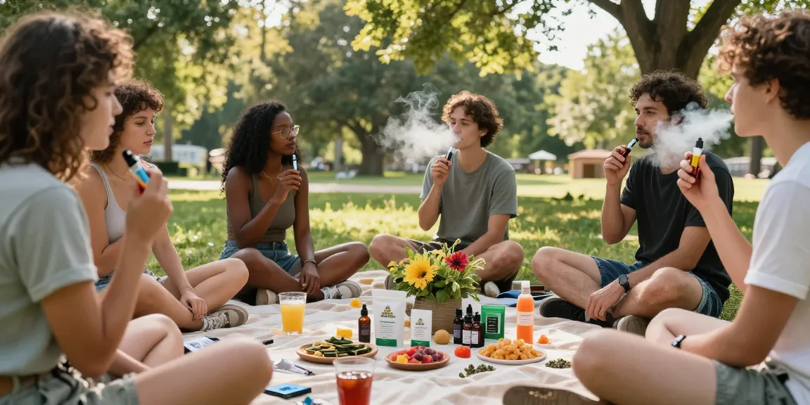 thc vape uk scene with friends enjoying organic wellness products in nature