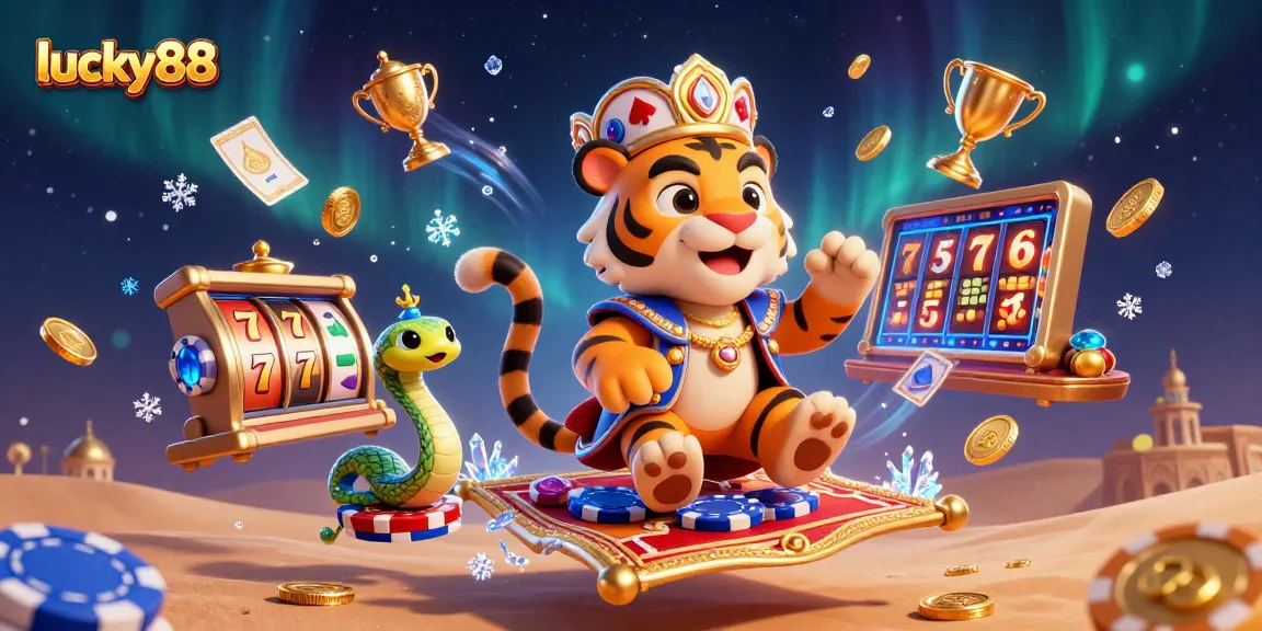 Experience the excitement of lucky88 with this vibrant casino-themed illustration showcasing dynamic slot elements.