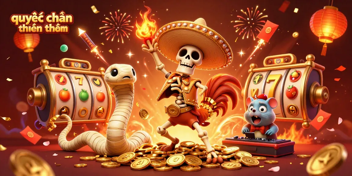 Experience the excitement of quyết chiến tiền thưởng with dynamic characters celebrating wins amid a vibrant casino backdrop.