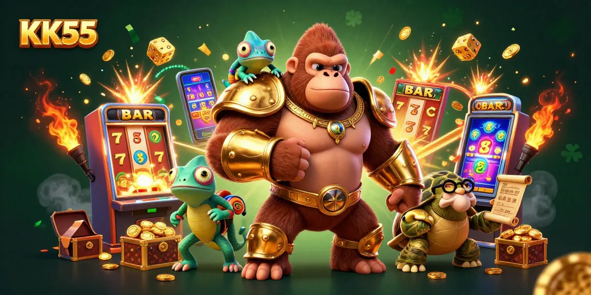Experience thrilling gameplay at KK55 with vibrant casino elements in an energizing digital illustration.