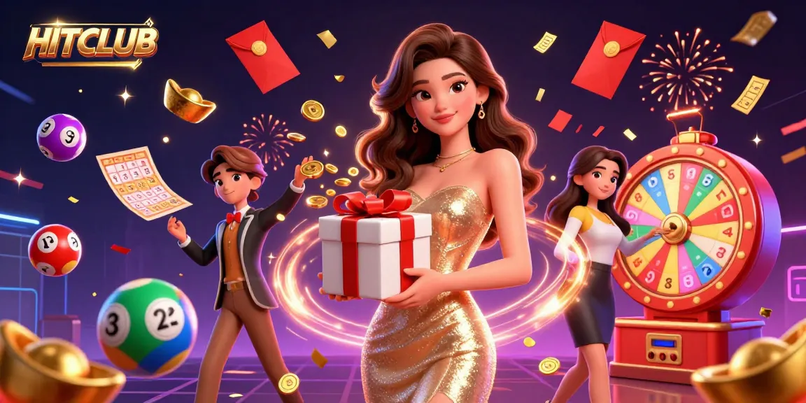 Experience HITCLUB's excitement with vibrant casino-themed digital illustration showcasing festive elements.