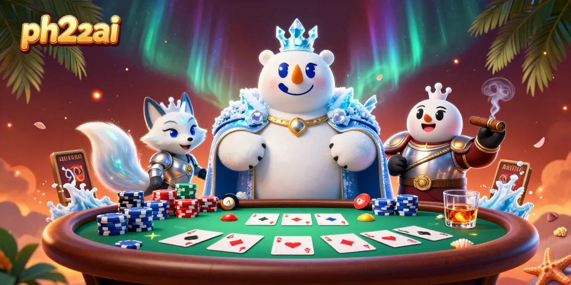 Engage with thrilling games on ph22ai, featuring colorful poker stacks and animated characters.