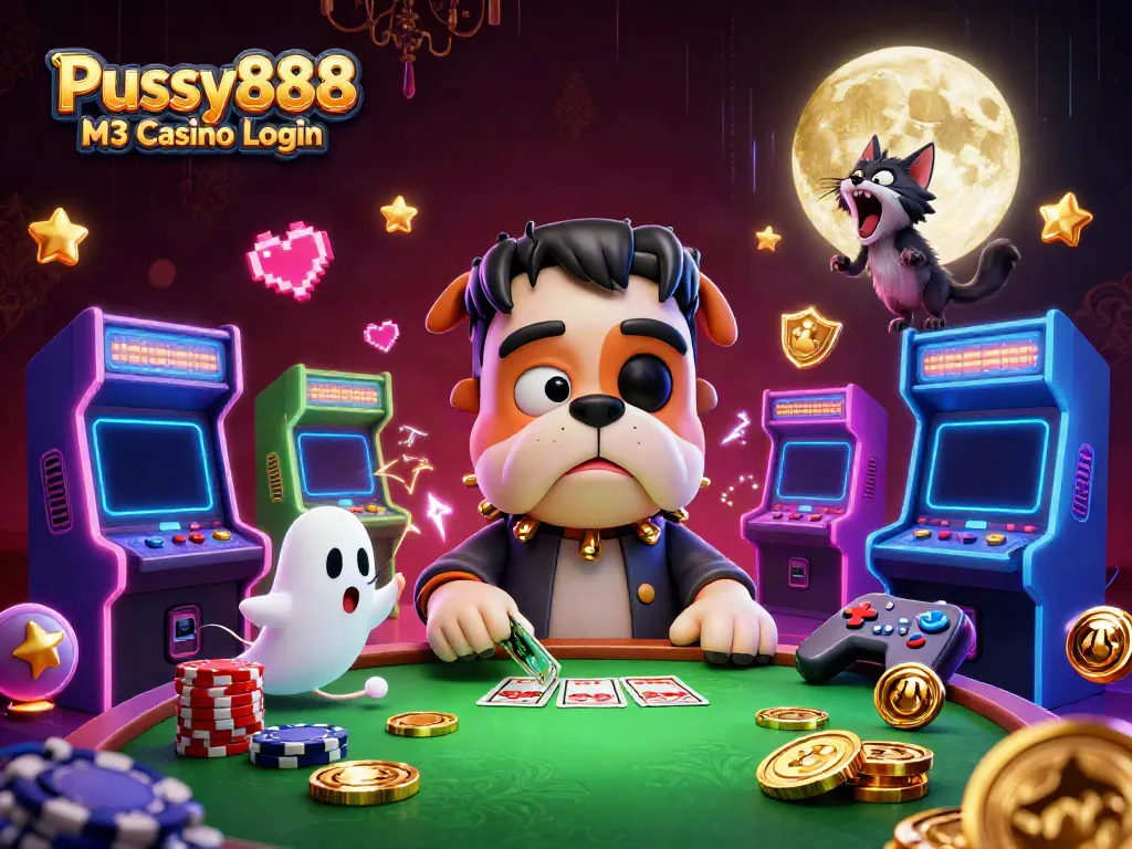 Play games at Pussy888 M3 Casino Login with a vibrant 3D monster dealer and ghostly elements