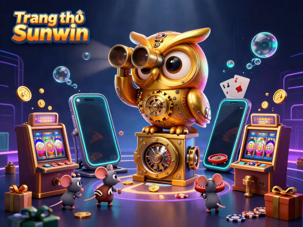 Experience thrilling gameplay at Trang chủ Sunwin with a dazzling casino scene featuring a clockwork owl and vibrant game elements.