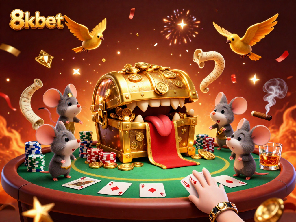 Experience the excitement of 8kbet casinos with vibrant 3D illustrations showcasing thrilling poker action.