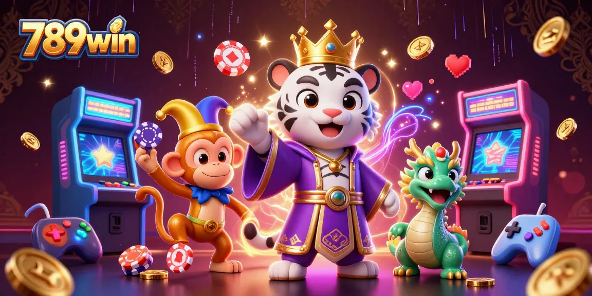Engage in thrilling gameplay at 789win, featuring a majestic tiger, a playful monkey, and gaming excitement!