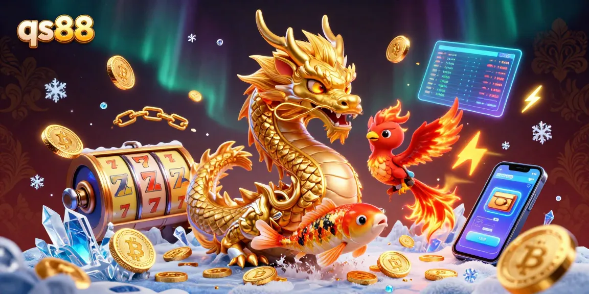 Win big with qs88 while experiencing immersive 3D casino action featuring a Chinese dragon, phoenix, and koi fish.