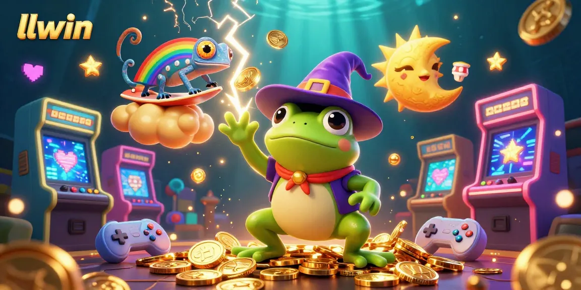 llwin engages players with a vibrant 3D casino illustration showcasing golden coin storms and colorful game elements.