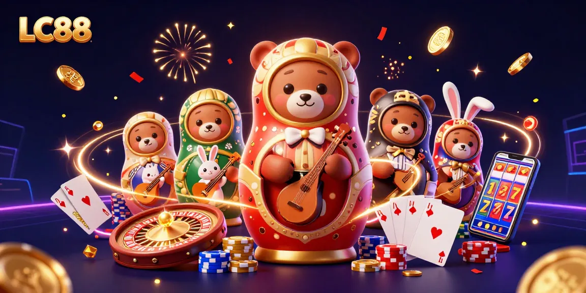 Experience the thrill of LC88 with dazzling games and rich rewards at this vibrant online casino illustration.