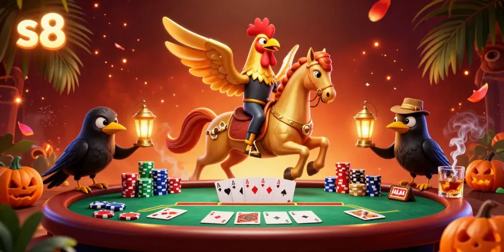 Experience the vibrant gaming atmosphere of s8 with engaging casino characters and poker elements.