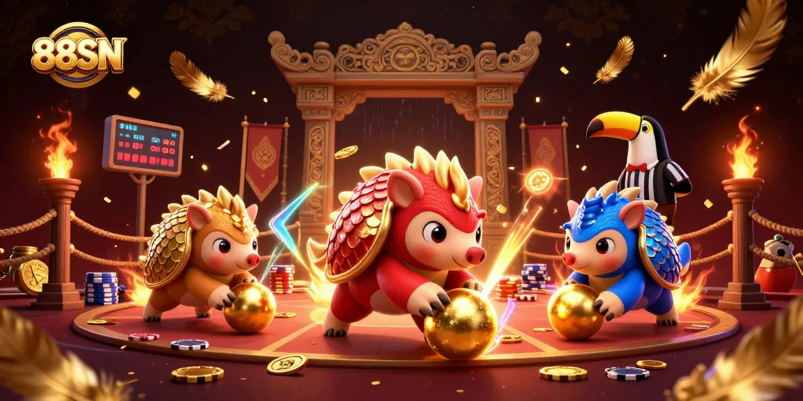 Experience the excitement of 88SN with pangolins bowling through poker chips in vibrant casino action.