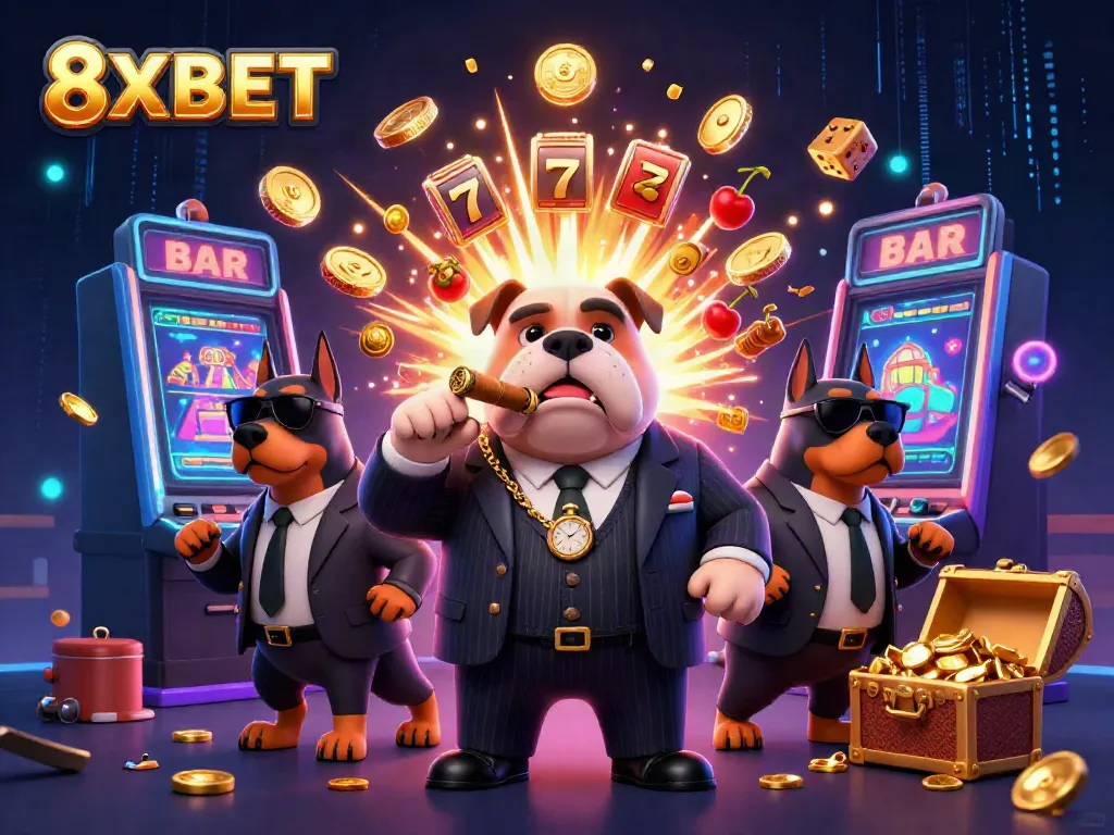 Experience thrill with 8XBET's engaging casino scene featuring dynamic characters and electrifying game elements.