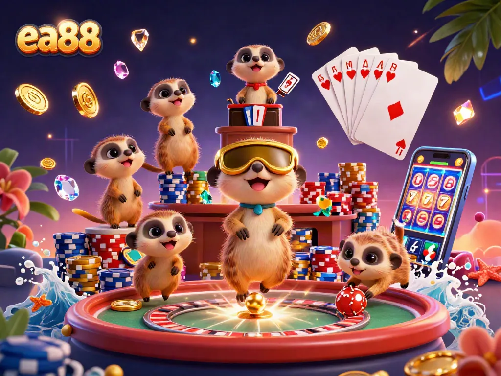 ea88 casino meerkats deal cards and sneak chips in a vibrant atmosphere