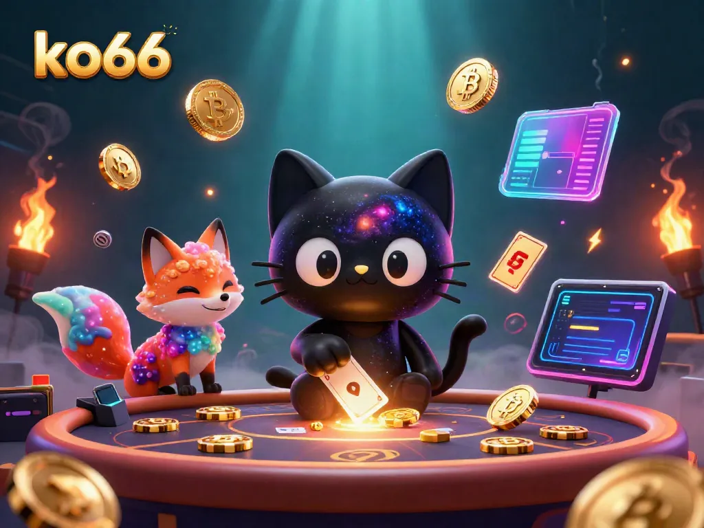 Experience the vibrant universe of ko66, where a black hole cat pulls in chips at a cosmic casino table.