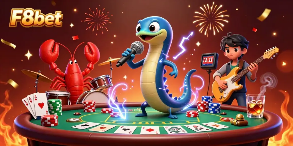 Experience thrilling moments with F8bet's electrifying casino scene featuring unique underwater characters.