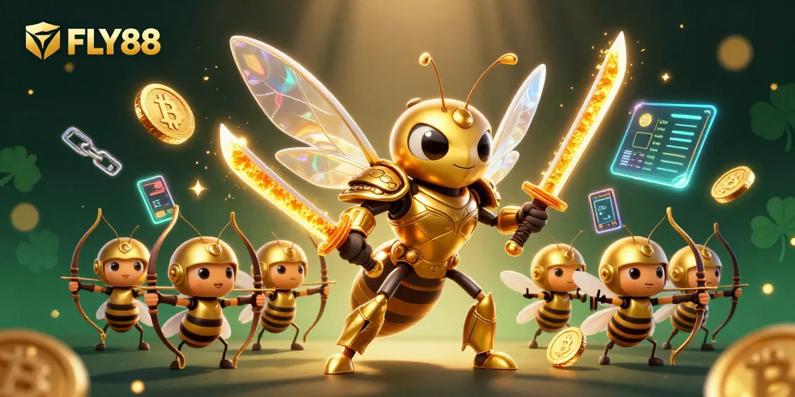 Experience FLY88's epic gaming atmosphere with vibrant characters and rich casino elements.