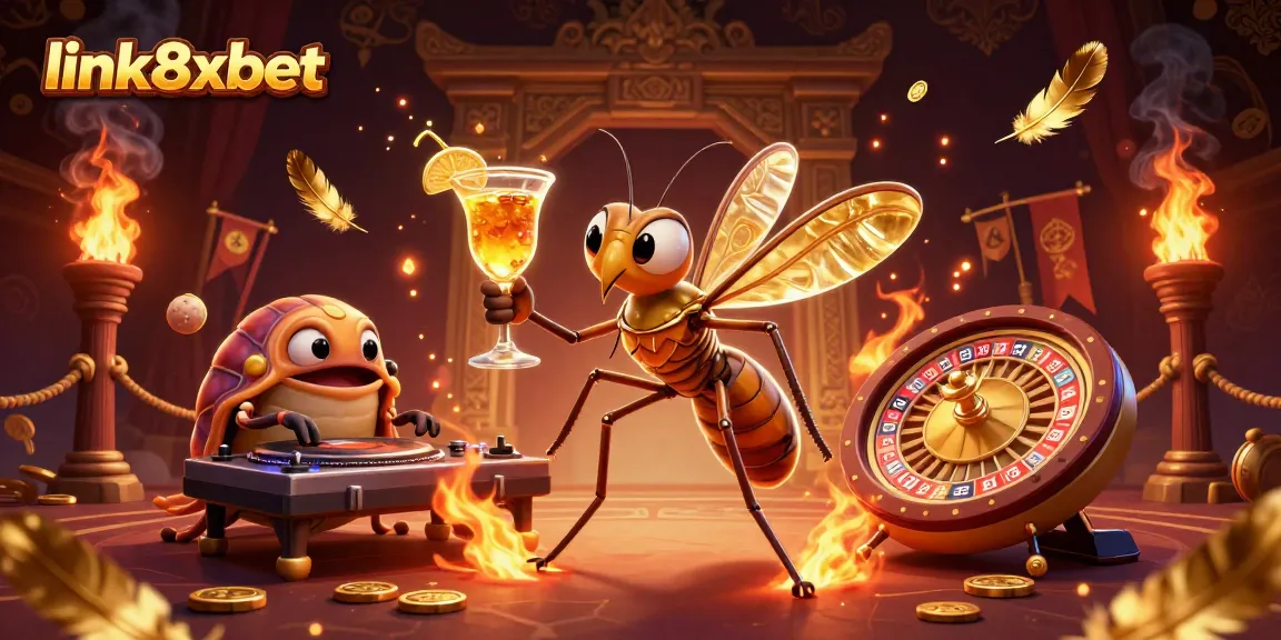 Bet big with link8xbet at the casino featuring vibrant characters and golden elements.