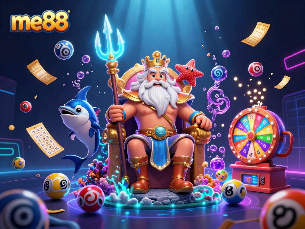 Experience thrilling gaming moments at me88 with Neptune and his lively casino scene.