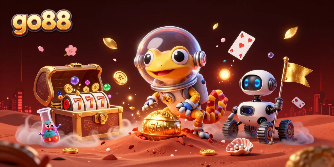 Experience exciting adventures in go88's vibrant casino universe with a jubilant Martian gecko.