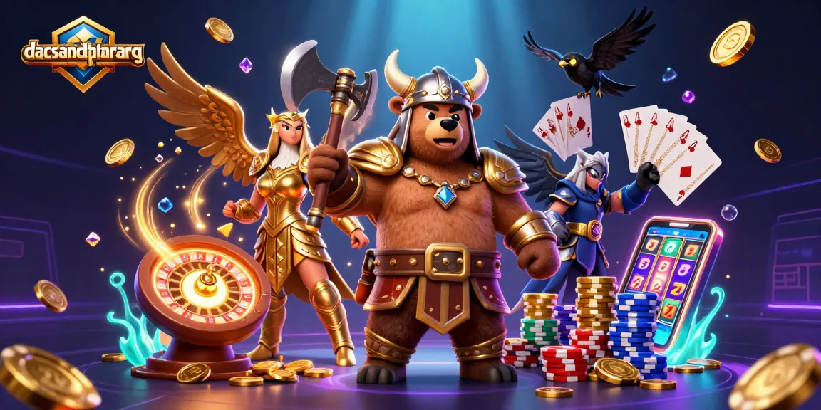 Engage in thrilling slots at dacsandatphanrang amidst cartoon Viking and Valkyrie characters.