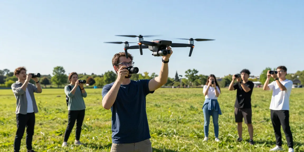 F168 drone in flight capturing images in a sunny park, showcasing its features in action.